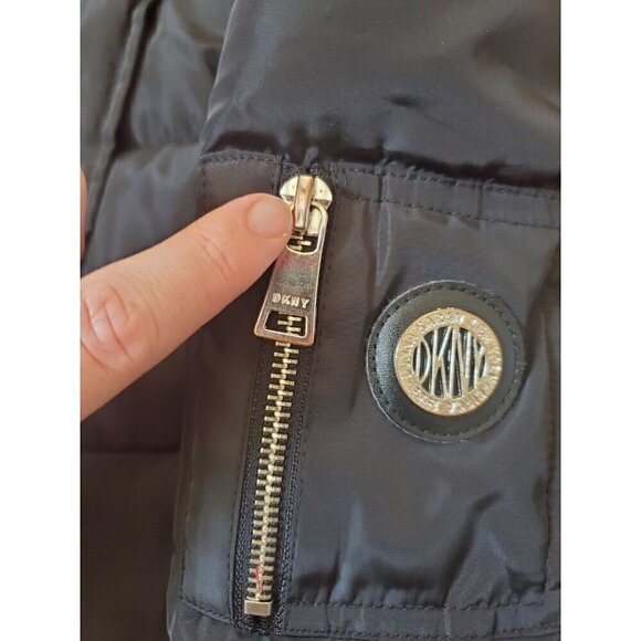 DKNY Sport Jacket Girls Size M 10/12 Black Puffer Hooded Quilted Coat Logo EUC - Picture 5 of 16